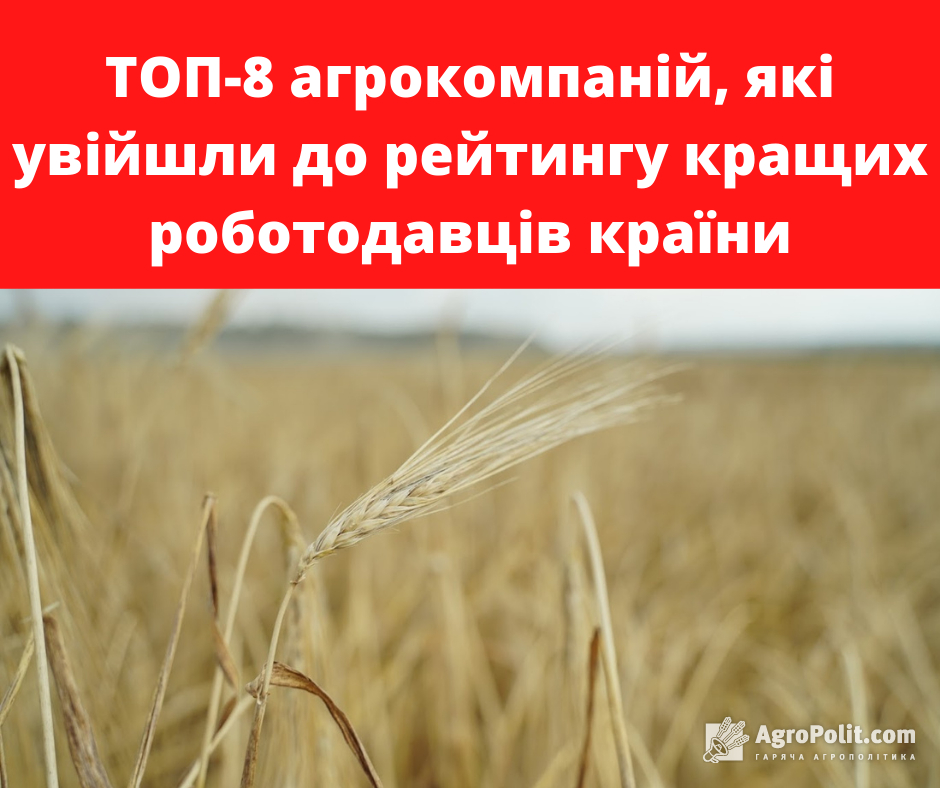 Названо ТОП-8 агрокомпаній, які увійшли до рейтингу кращих роботодавців країни